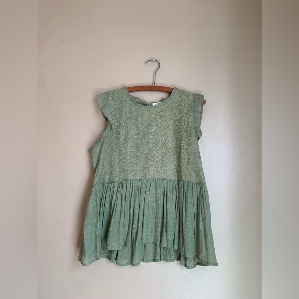 Umgee  blouse babydoll peasant shirt, boho top lace gauzy coastal Spring large